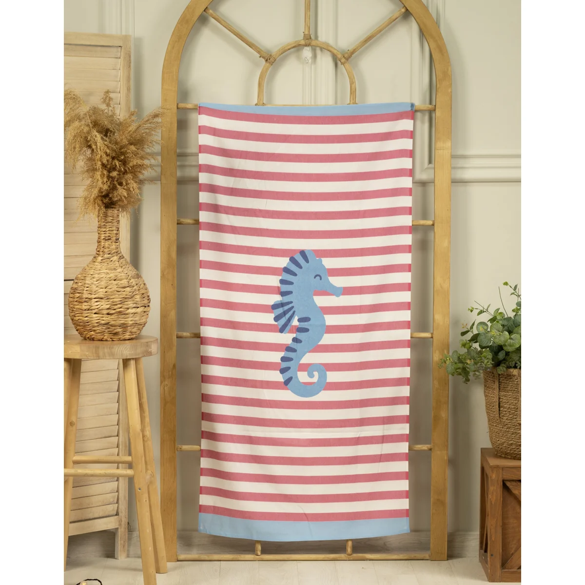 Manamo Blue Border Digital Printed Bath Towel Cotton Towel 70x140 cm