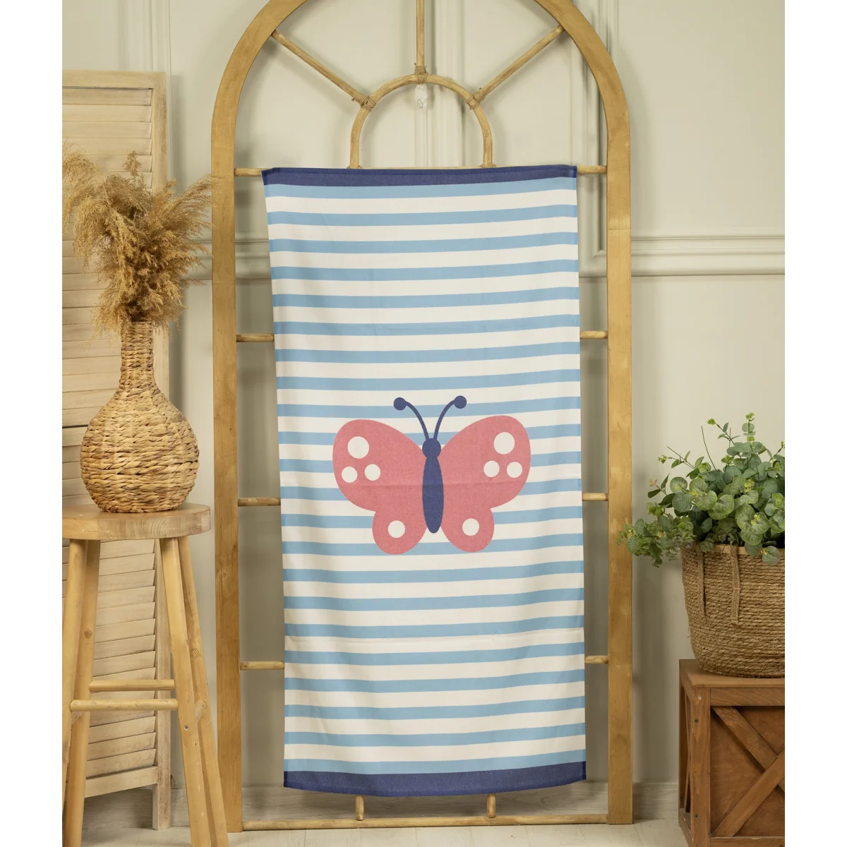 Manamo Navy Blue Digital Printed Bath Towel Cotton Towel 70x140 cm