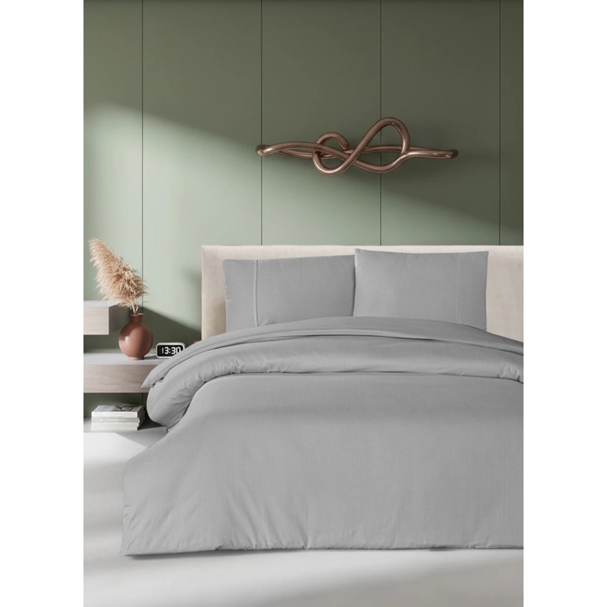 Manamo Luxury Bed Linen Set Stripe Saten Gray  200x220 +240x260+50x70 cm (2 pcs.)