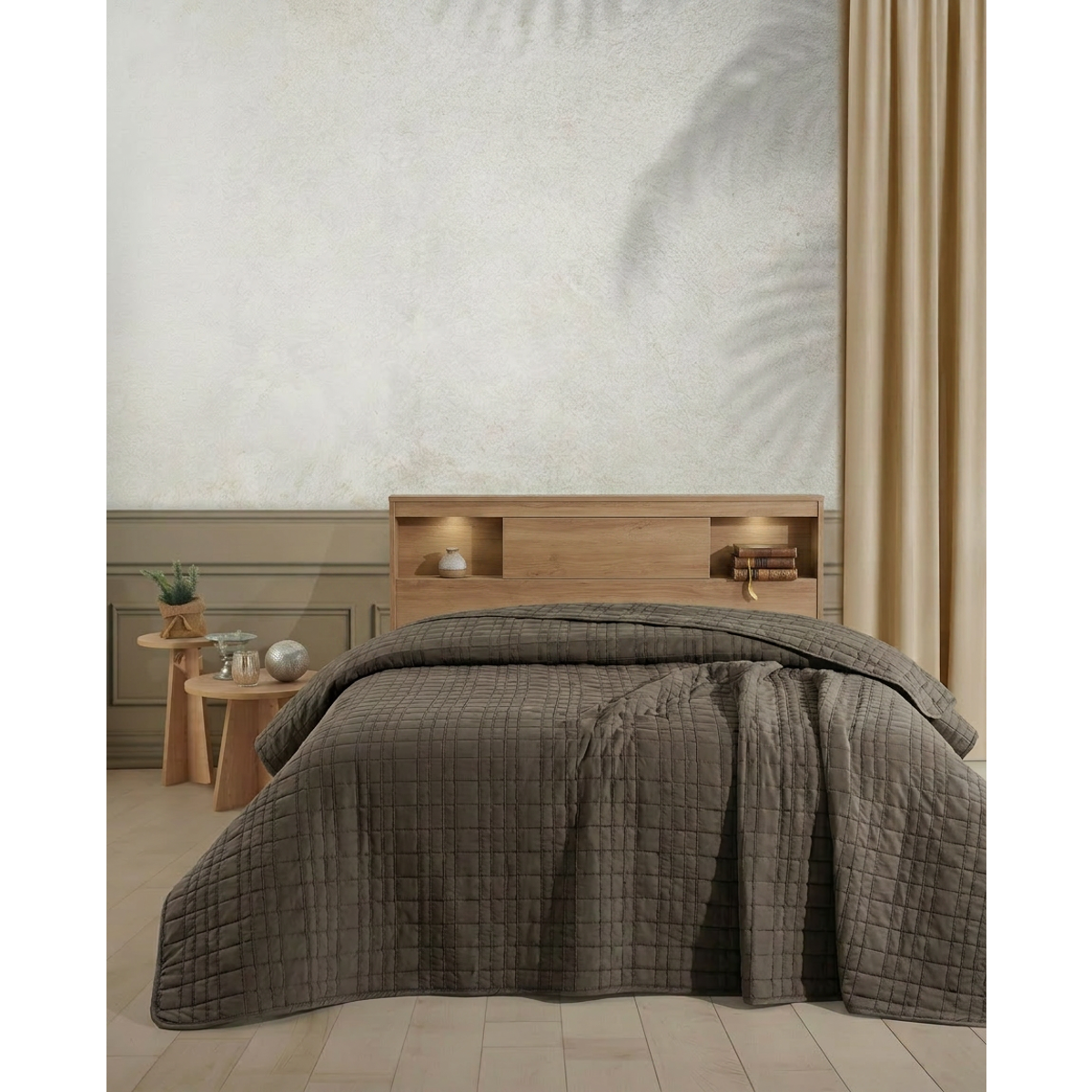 Manamo Lena Bed Spread Microfiber Mocha Single Size 160x 230 cm