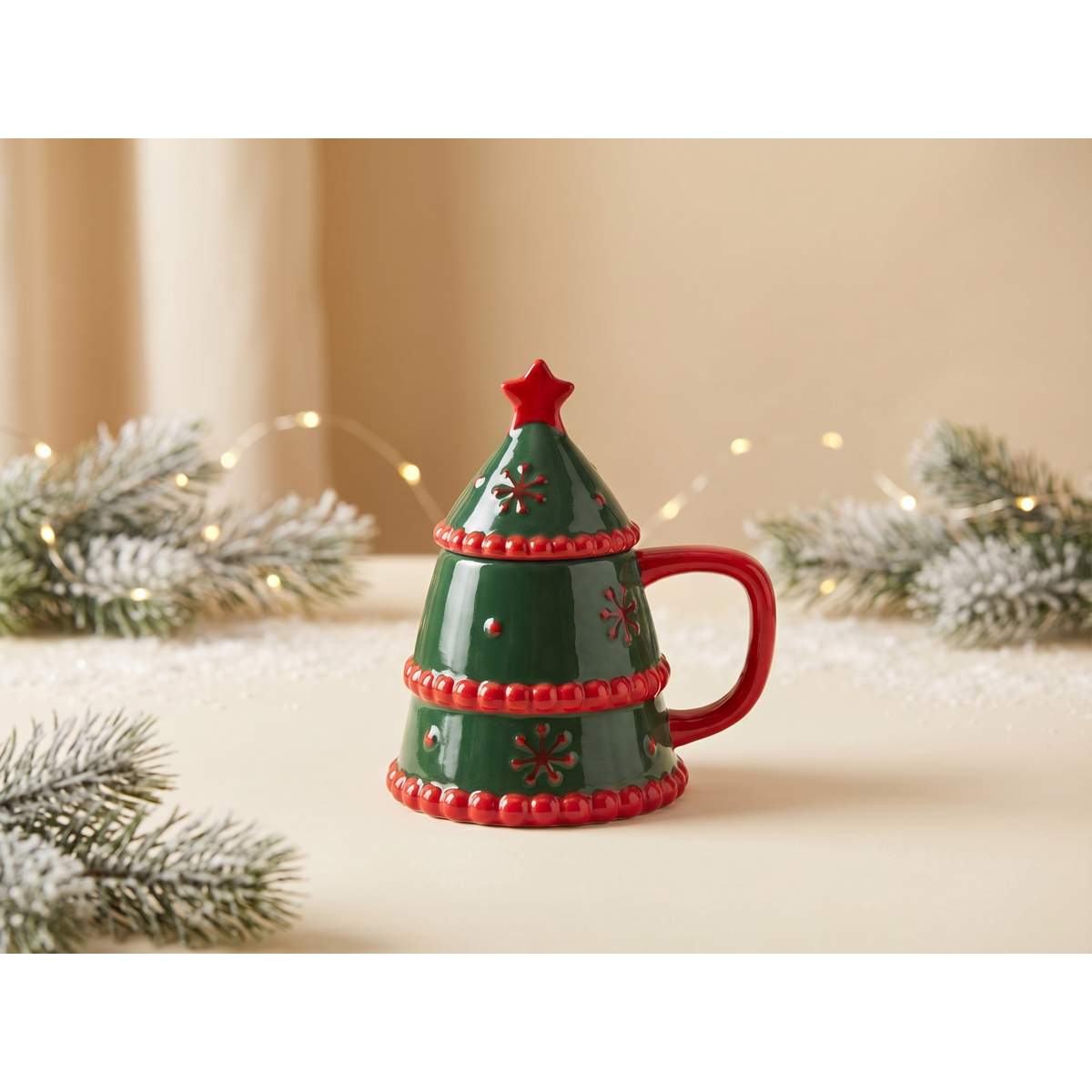 Manamo Celeste  Mug With Lid Ceramic Cameo Green/Red 12.8x10x14 cm