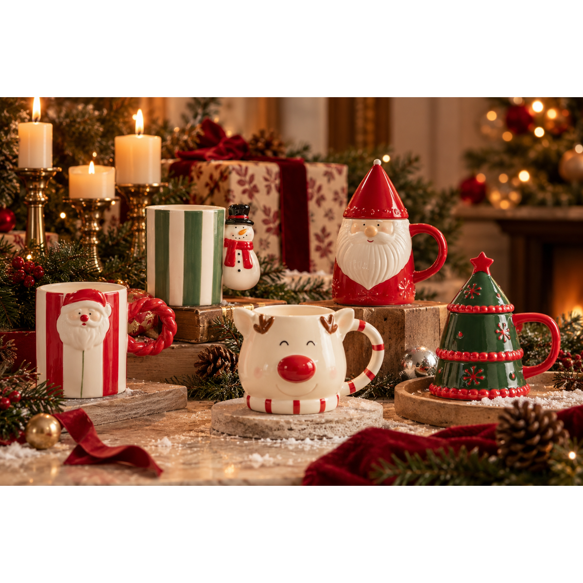 Manamo Celeste  Mug With Lid Ceramic Cameo Green/Red 12.8x10x14 cm