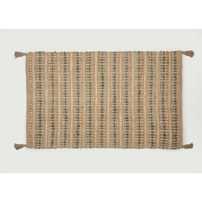 Manamo Bead Jute  Rug Handwoven Tasseled Green 80x130 cm