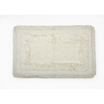 Manamo Lunel  Bath Mat Cotton Handwoven Fringed Ecru 50x80 cm