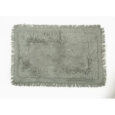 Manamo Lunel  Bath Mat Cotton Handwoven Fringed Cameo Green 50x80 cm