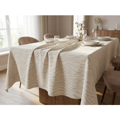 Manamo Zebra Table Cloth Polyester Cream Jacquared 140x140 cm