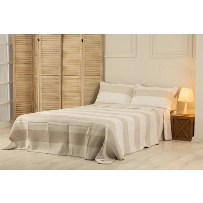 Manamo Thick Stripe  Bed Cover Set Polyester Beige 240X250+50X70 CM(2)