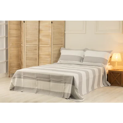 Manamo Thick Stripe  Bed Cover Set Polyester Grey 240X250+50X70 CM(2)