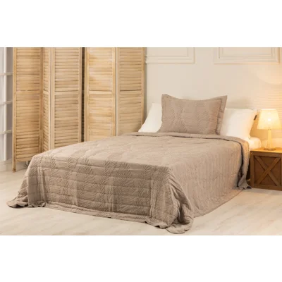 Manamo Diagonal Faux  Bed Cover Set Polyester Taupe 180X240+50X70 CM