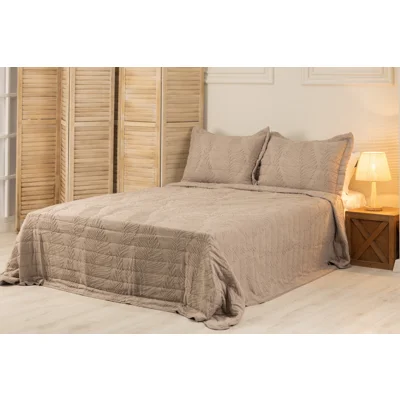 Manamo Diagonal Faux  Bed Cover Set Polyester Taupe 240X250+50X70 CM(2)