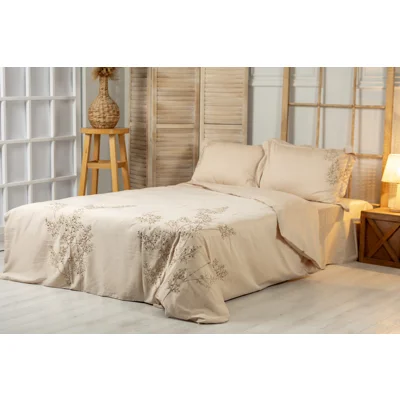 Manamo Liv Embroidered Bed Linen Set Saten Mink 200x220 cm+240x260 cm+50x70 cm(2)