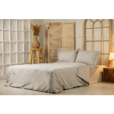 Manamo Neil Embroidered Bed Linen Set Saten Grey 200x220 cm+240x260 cm+50x70 cm(2)