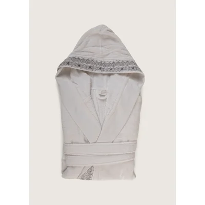 Manamo Blen Jacquard Hooded Bathrobe Cotton White L/XL